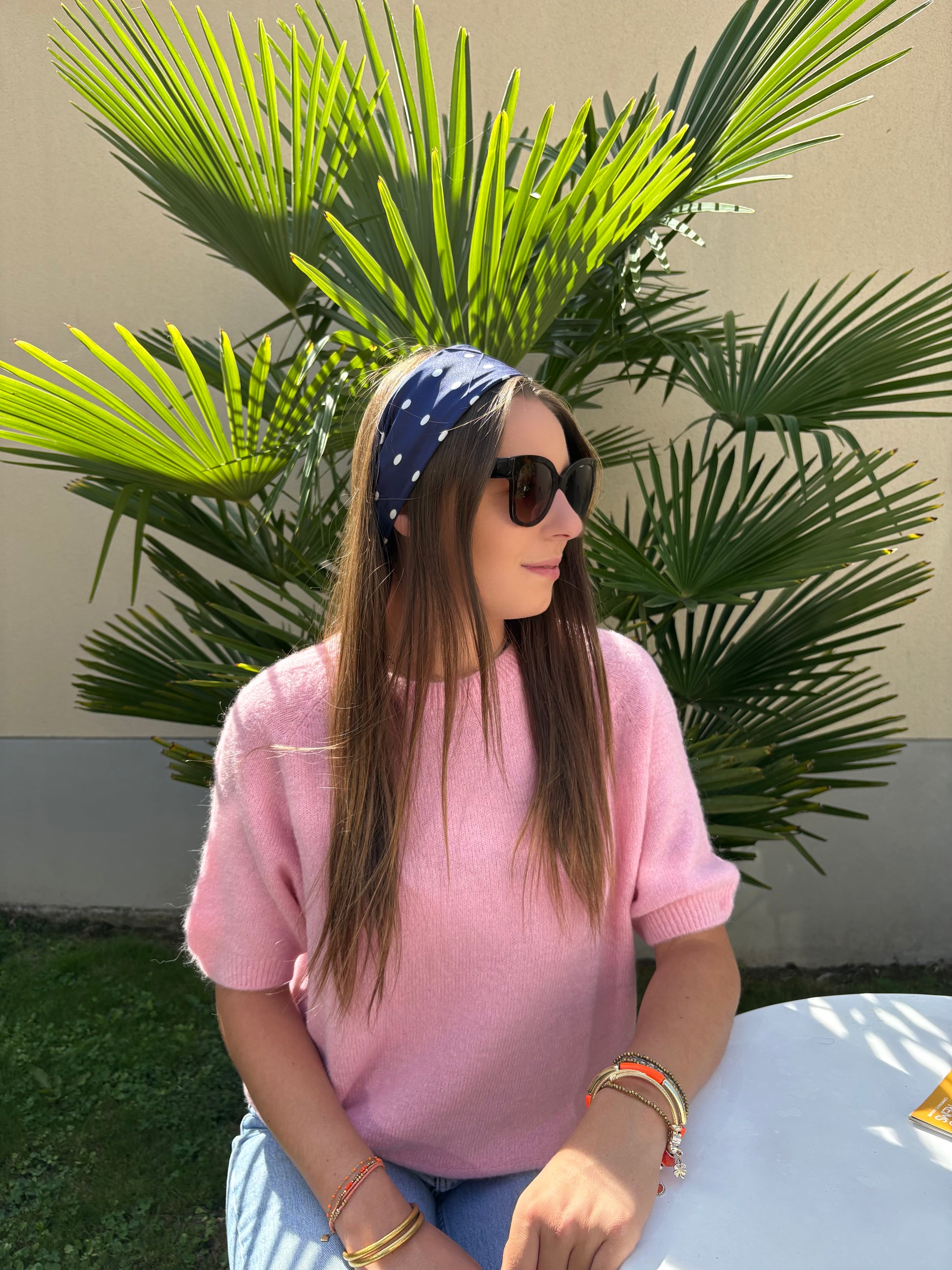 Pull rose blush manches courtes