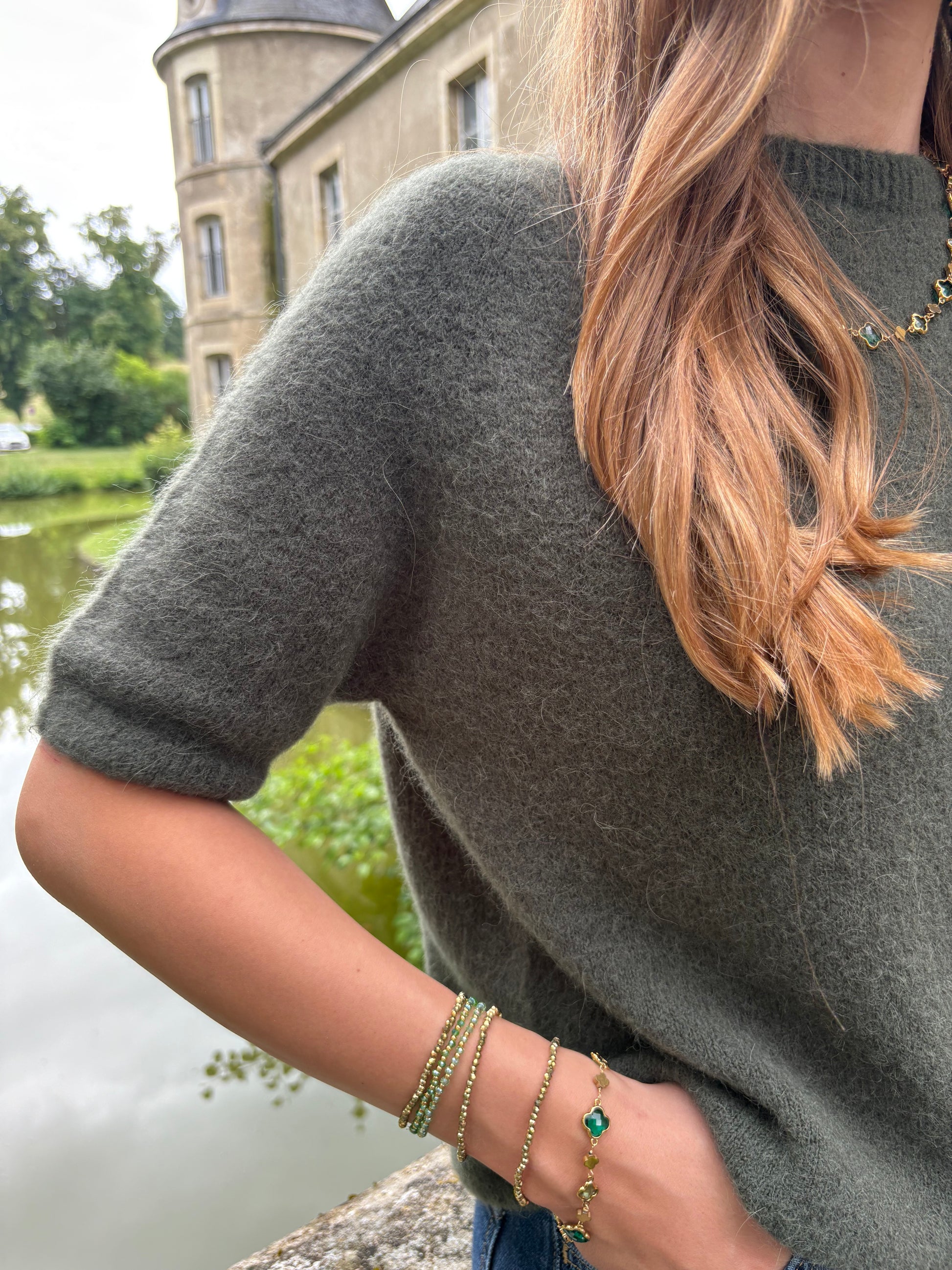 Pull kaki manches courtes