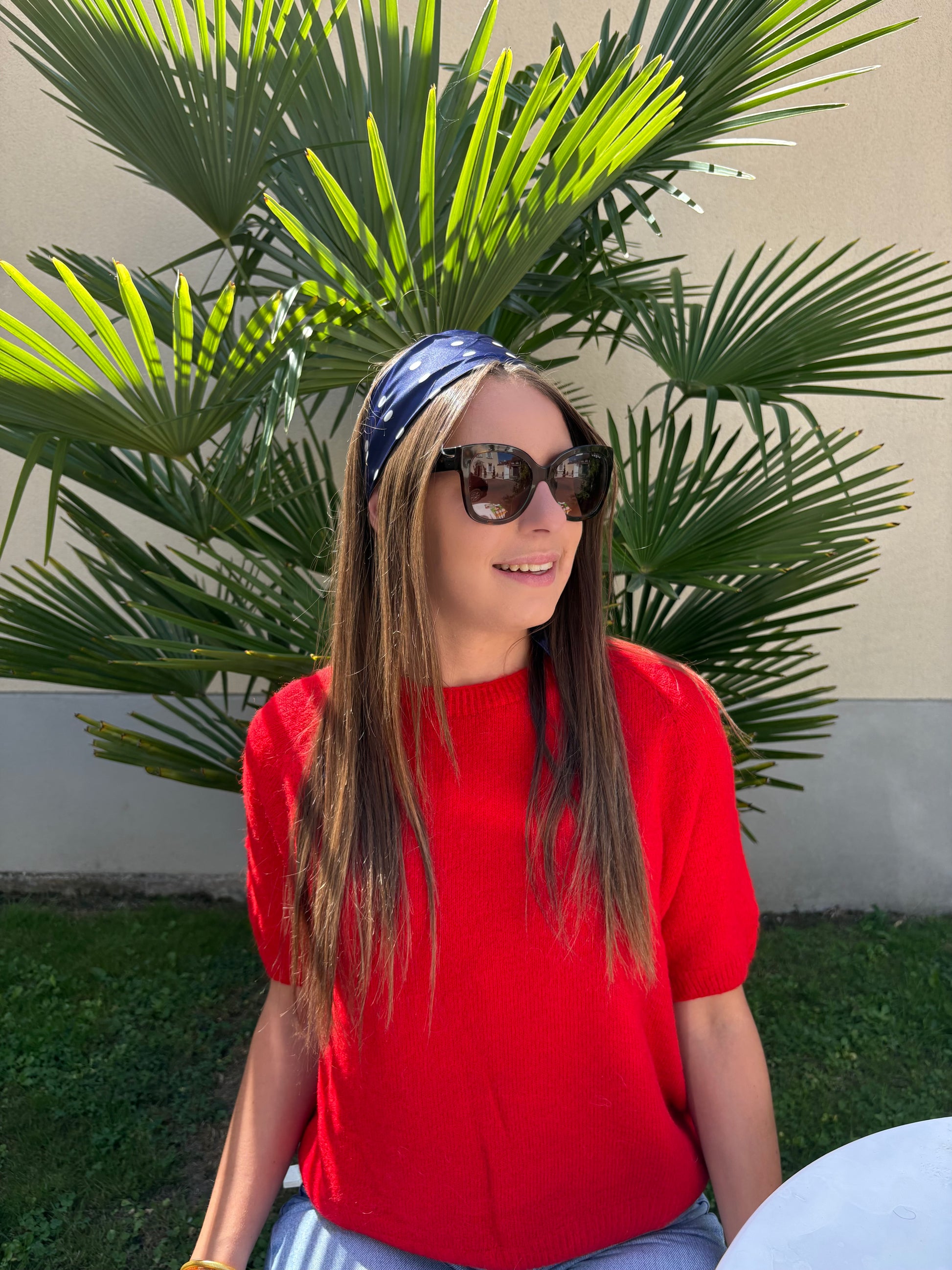 Pull rouge manches courtes