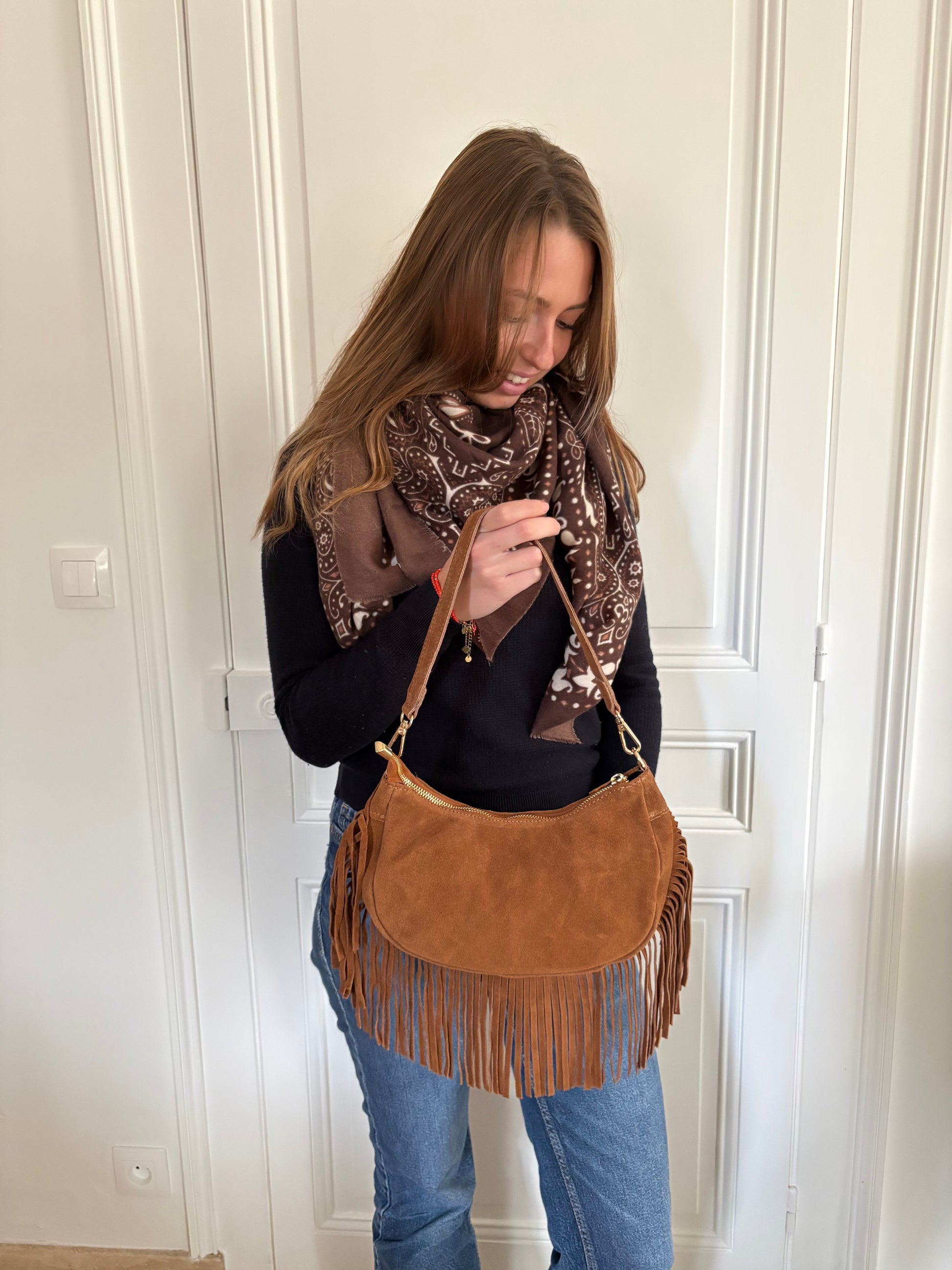 Petit sac camel à franges