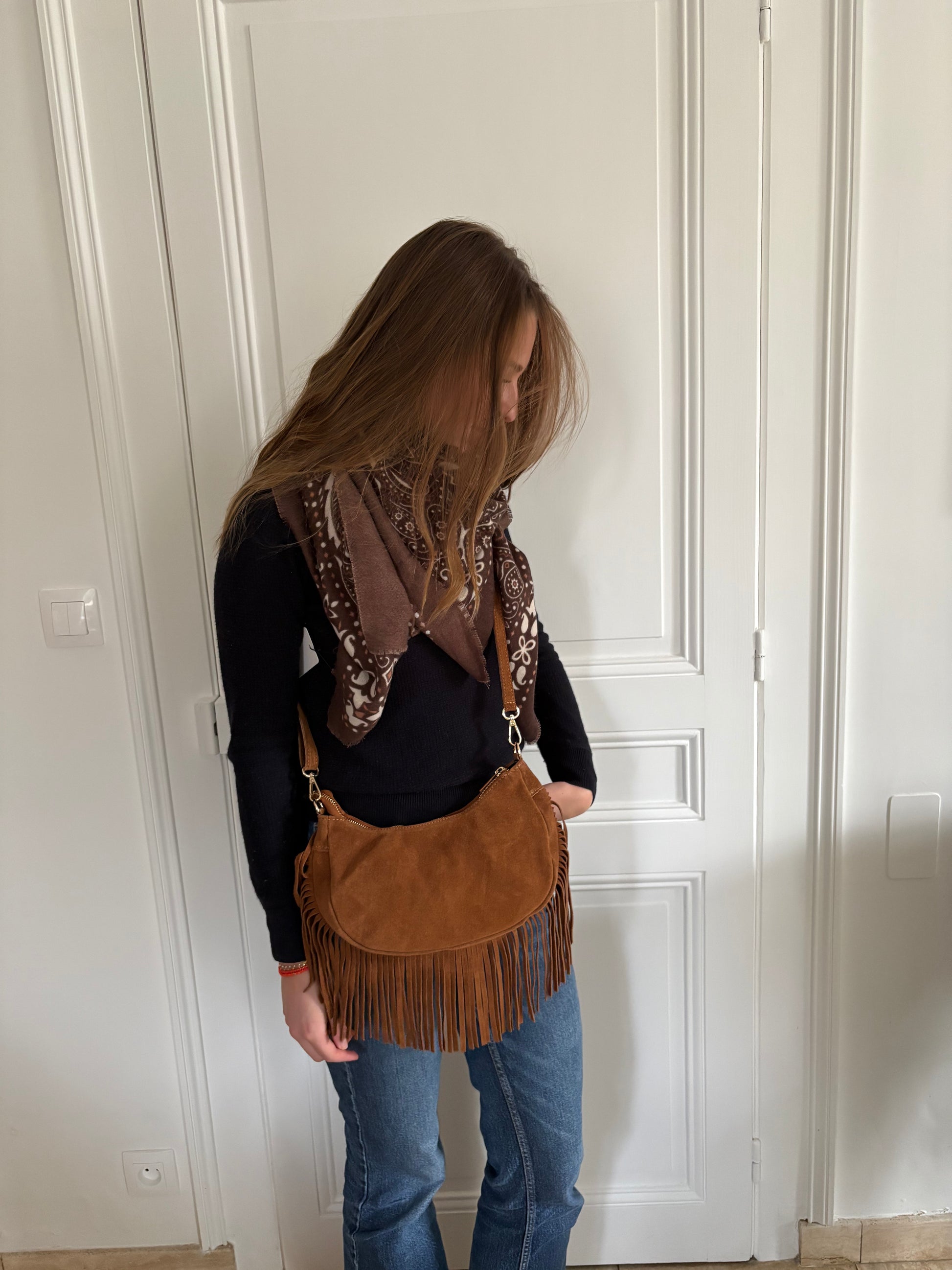 Petit sac camel à franges